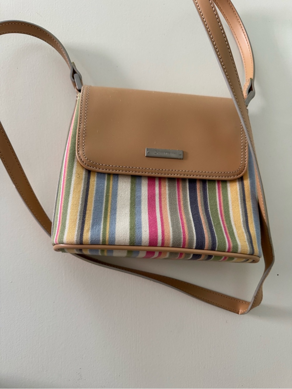 Liz Claiborne Tan Leather-Trim Multicolor Striped Crossbody